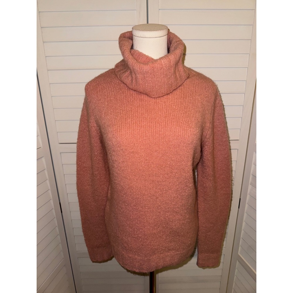 Tyler Boe Coral Pink Fuzzy Turtleneck Sweater Dragonfly Detail Size Small - Picture 2 of 7
